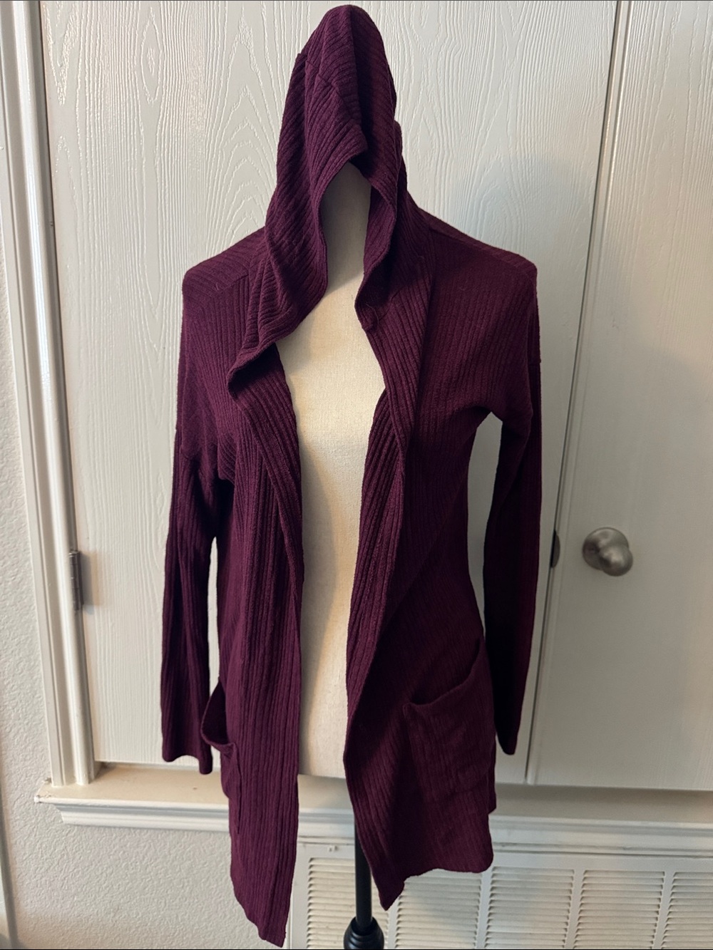 American Eagle Outfitters Women's Hooded Open-Front Cardigan - Plum